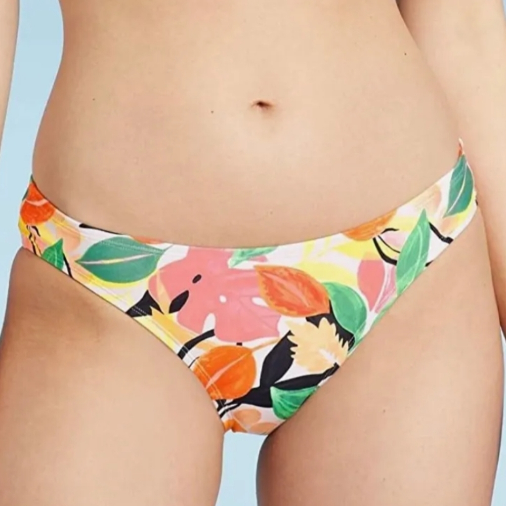NWT KONA SOL Mix Colored Leaf Coverage Hipster Bikini BOTTOM Tropical Large